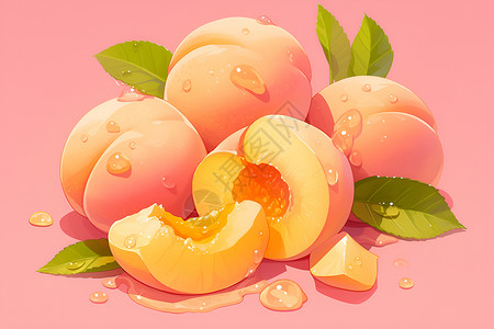 多汁成熟美味多汁的水蜜桃插画