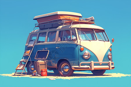 野外露营的巴士背景图片