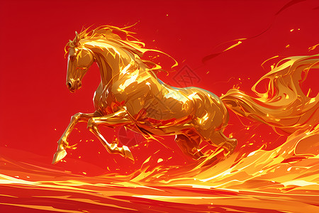 马跑骏马奔跑在红色背景插画