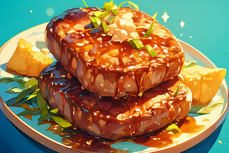 东河肉饼色彩丰盛的美味盛宴插画