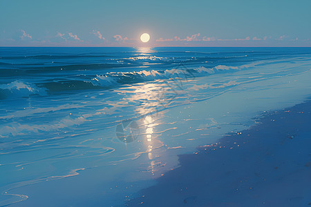 夜晚的大海月光下的宁静沙滩插画