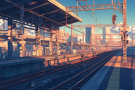 日落下的火车站背景图片