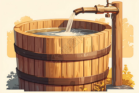 木质小动物装满水的桶插画