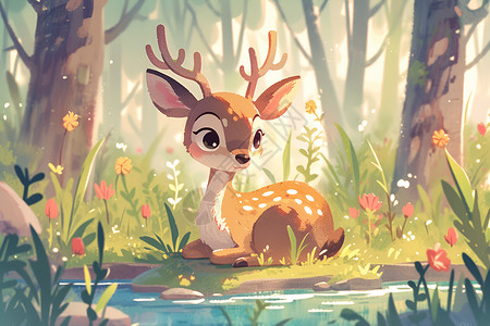 森林中可爱的鹿儿背景图片