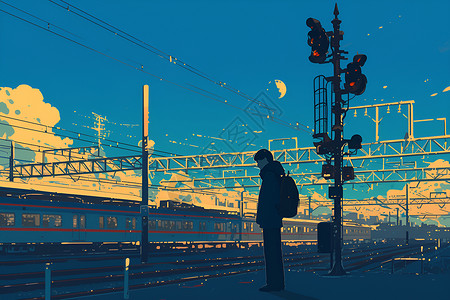 西宁车站列车驶向远方插画