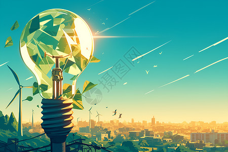能源基础设施城市中环境艺术作品插画