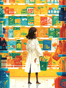 杂货店购物的女生背景图片