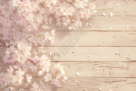 粉色木板桃花落在木板上插画