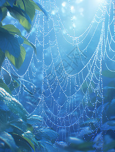 雾晨晨雾中闪烁的露珠蜘蛛网插画