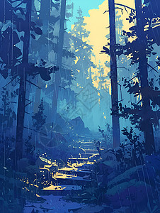 雨后森林雨后静谧的森林小径插画