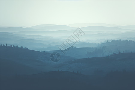 阴天山脉迷雾中的风景插画