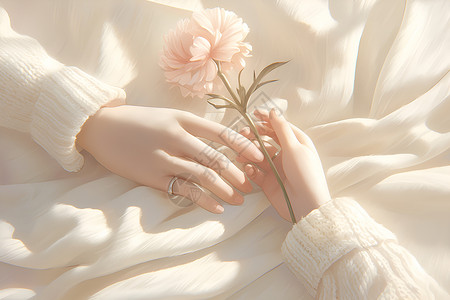 花瓣之手一朵粉色康乃馨代表着母爱插画