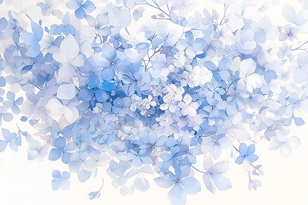 蓝色绣球花水彩画高清图片