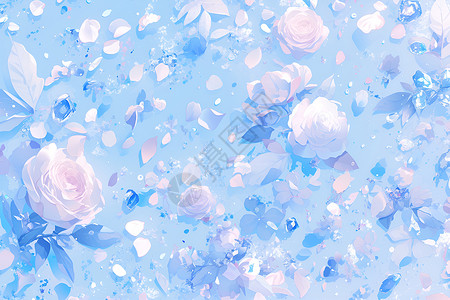 雪景蓝色背景上的花朵插画