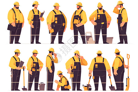 黄色服工人穿着黄色安全服的男子插画