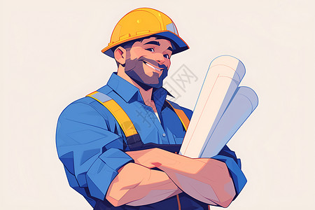 工人图纸抱着图纸的建筑工程师插画