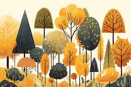 手绘的秋日森林背景图片