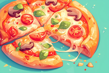 披萨拉丝拉丝的芝士披萨插画