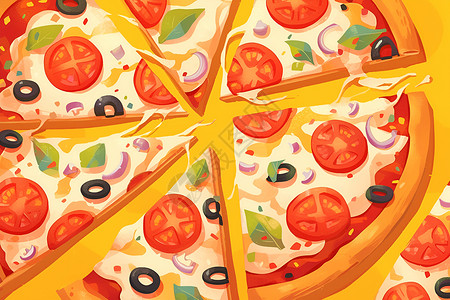 切开西红柿切开的披萨插画
