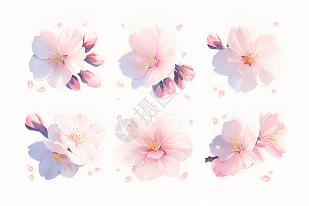 六个粉色樱花插画