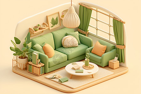 小别墅客厅模型立体客厅模型插画