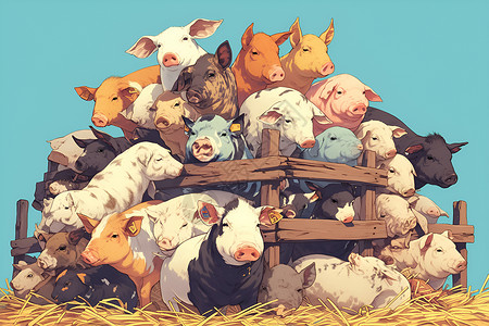 农场里动物农场里的猪插画