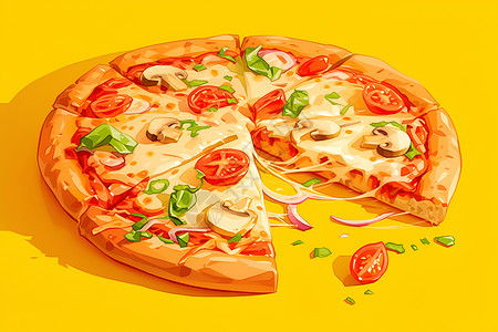五彩斑斓的卡通披萨背景图片