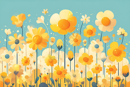黄色的花海报五彩斑斓的花海插画
