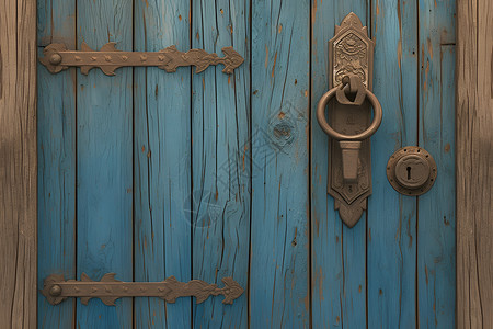 锁具传统木门上的锁插画