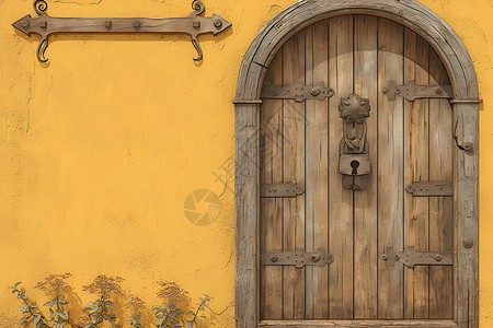 传统木门木门上的锁插画插画
