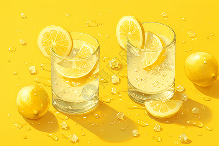 柠檬饮品一杯柠檬果汁插画