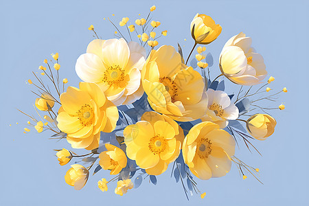 黄色琉璃瓦黄色的花束插画