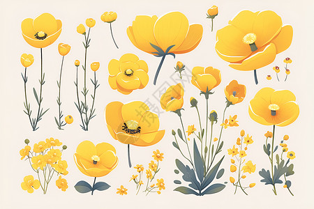 植物花朵黄色黄色花朵的画集插画