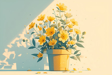 一盆黄色小花背景图片