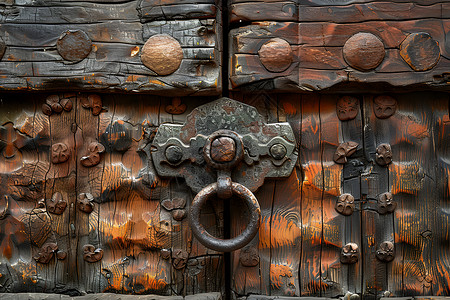 木锁木门上的锁背景