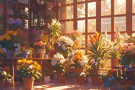 花店中的盆栽背景图片