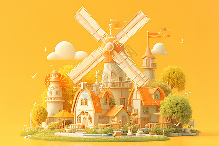 小镇的风车背景图片