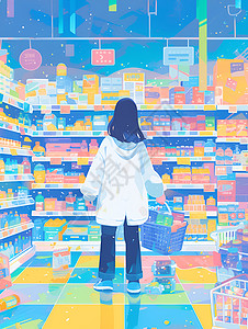 超市购物的女孩背景图片