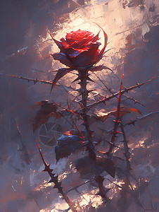 尖刺的尖刺花茎上的玫瑰插画