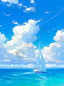 船舶插画海面上漂泊的帆船插画