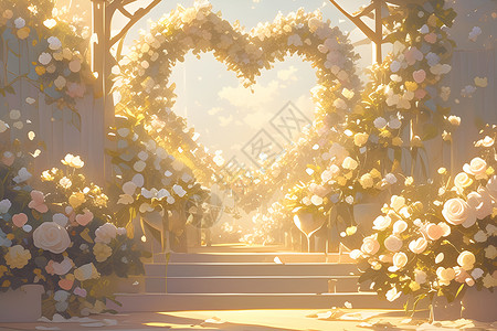 心形婚礼背景鲜花编织的心形插画