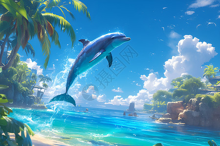 海豚在大海中嬉戏背景图片