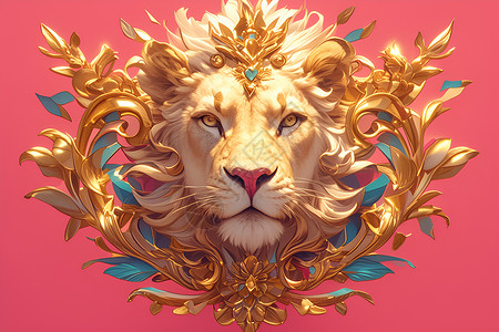 威武金色的狮子头插画