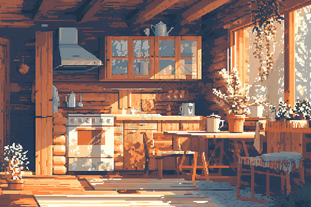 山间木屋宁静山间小屋插画