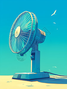 电器卖场沙滩上的风扇插画