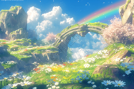 山谷里的彩虹背景图片