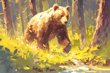 捕猎棕熊森林里的棕熊插画