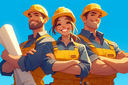 工人伸手微笑快乐的建筑工人插画