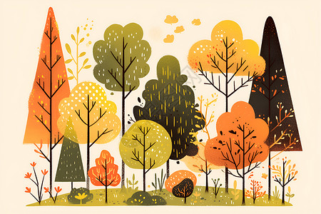 秋意盎然的森林风景背景图片
