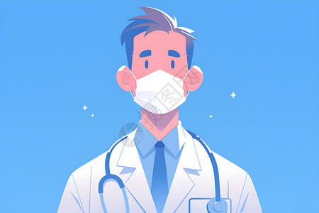 温和背景戴着口罩的男医生插画